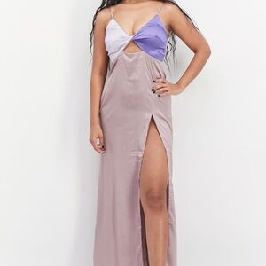 Two-Tone Lilac & Mauve Satin Maxi Slip Dress